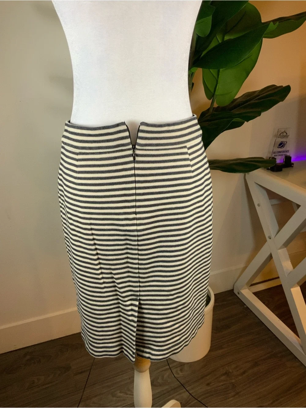 Banana Republic Navy and White Striped Pencil Skirt